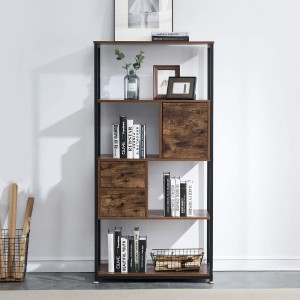 ទូដាក់សៀវភៅមាន 2 ថត , 4 Tiers Storage Organizer Shelf and Cabinet for Living Room, Home Office, Vintage Brown