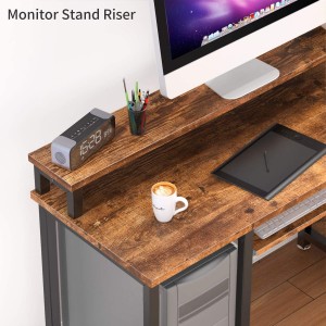 שולחן מחשב עם מעמד צג מדפי אחסון מגש מקלדת，47 אינץ' שולחן כתיבה ללימודים למשרד ביתי (חום כפרי)