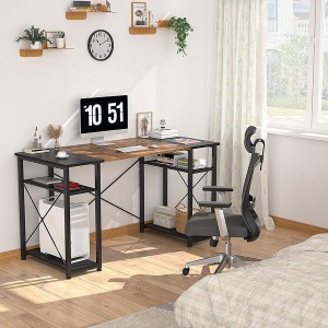 Home Office Desk Industrial Sturdy Table Writing Table with Storage Shelves Modern Simple Style PC Desk for Home Office Study Room ໂຕະຄອມພິວເຕີ