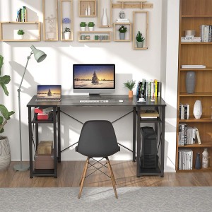 Tietokonepöytä 47 tuuman työpöytä hyllyillä, teollisuuspuinen toimistopöytä säilytyshyllyllä, vintage-työpöytä kotitoimistotyötä varten, huonepöytä pelityöasemalle, musta tammi ja musta