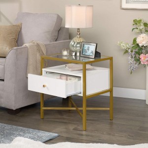Side Table with Storage White Finish Small Living Room Coffee Table