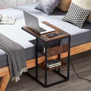 End Table with USB Ports, C Table with Storage Shelf and Charging Station & Power Outlets for Small Spaces, Nightstand Sofa Table for Breakfast