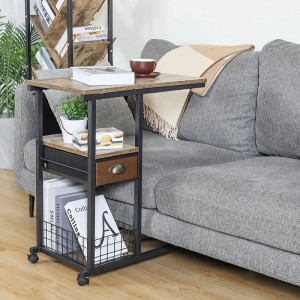Canapea mobilă în formă de C Birou cu sertar, cărucior pentru masă de capăt cu rotă detașabilă, masă industrială pentru laptop, masă canapea, birou rulant de noptieră pentru sufragerie, dormitor