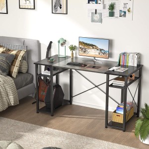 Tietokonepöytä 47 tuuman työpöytä hyllyillä, teollisuuspuinen toimistopöytä säilytyshyllyllä, vintage-työpöytä kotitoimistotyötä varten, huonepöytä pelityöasemalle, musta tammi ja musta