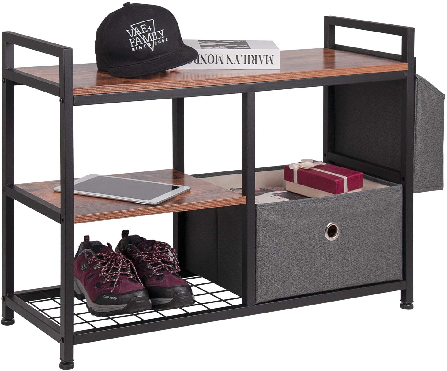 Jednoduchý kovový dřevěný vintage ležérní vnitřní úložný prostor na boty na lavici s dvouvrstvým úložným prostorem pro snadnou montáž a vhodný pro stolování
