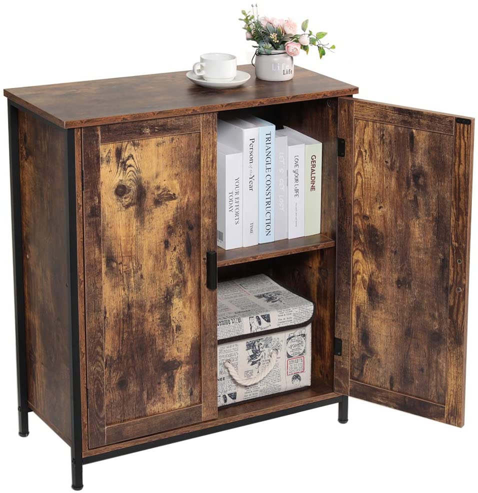 Free Standing Cabinet With 1 Shelf 2 Doors Cupboard With Metal Frame Media File Storage Cabinet