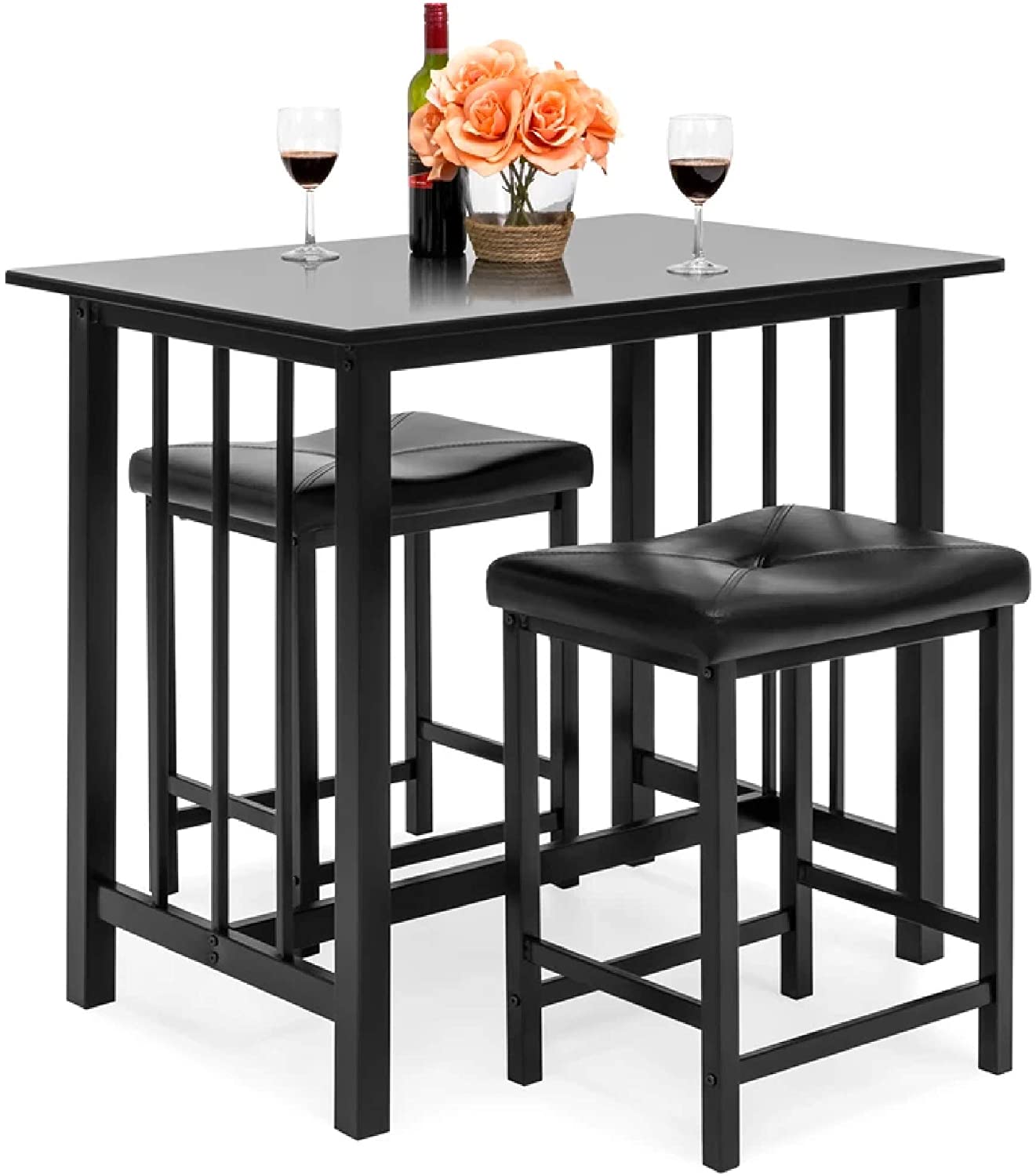 Hot Selling 3-piece Counter Height Dining Table Furniture Set For Kitchen Bar Bonus Room Space-saving Design