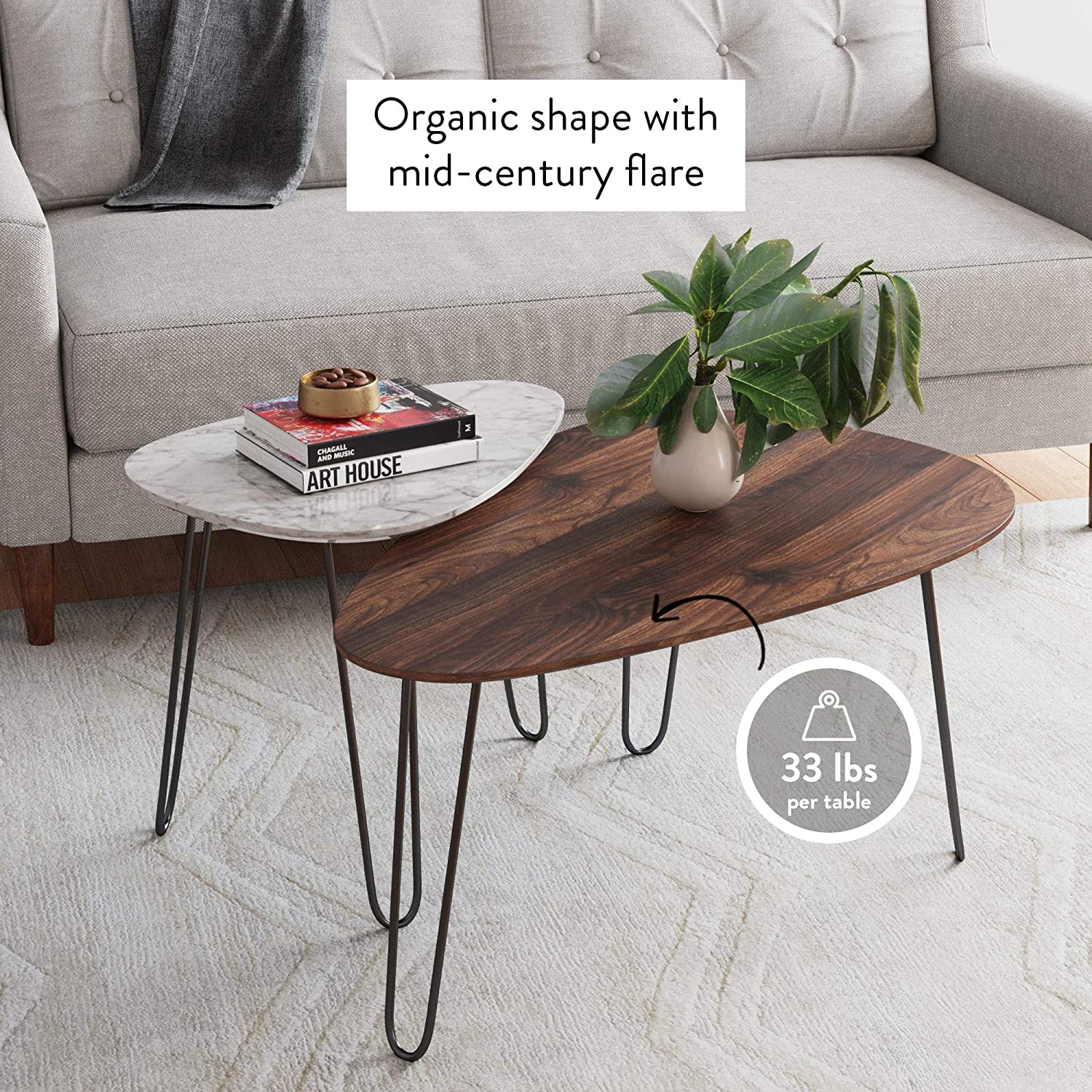 Modern Wooden Folding Oval Dark Gray Wood Finish and Black Metal Legs Stacking Side Coffee Table for Living Room