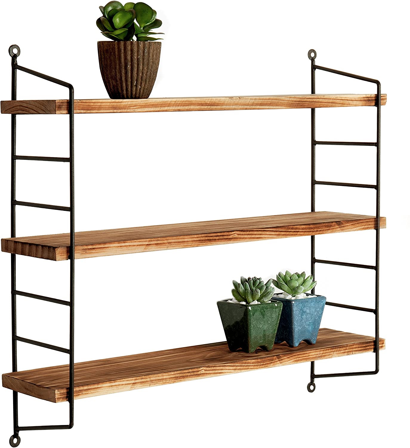 Wood Hanging Corner Shelf 3 Tier Wood Wall Floating Shelves Organizer Displays Storage Dark Brown