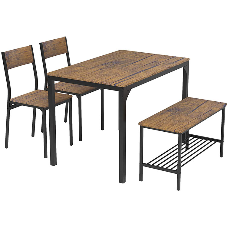 6 Piece Dining Room Table Set With Bench Compact Wooden Kitchen Table And 5 Chairs With Metal Legs Dinette Sets