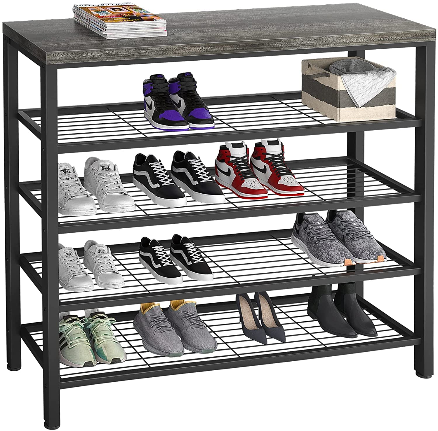Simple Metal Wood Rustic Indoor Shoe Storage Bench Seat with Two-layer Storage For Easy Assembly And Suitable For Living Room