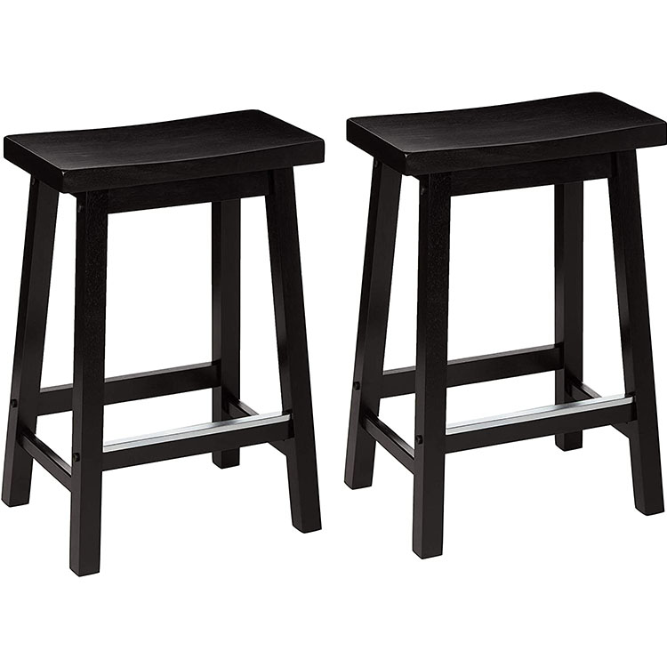 Classic Solid Wood Saddle Seat Counter Stool Bar Chairs With Foot Plate