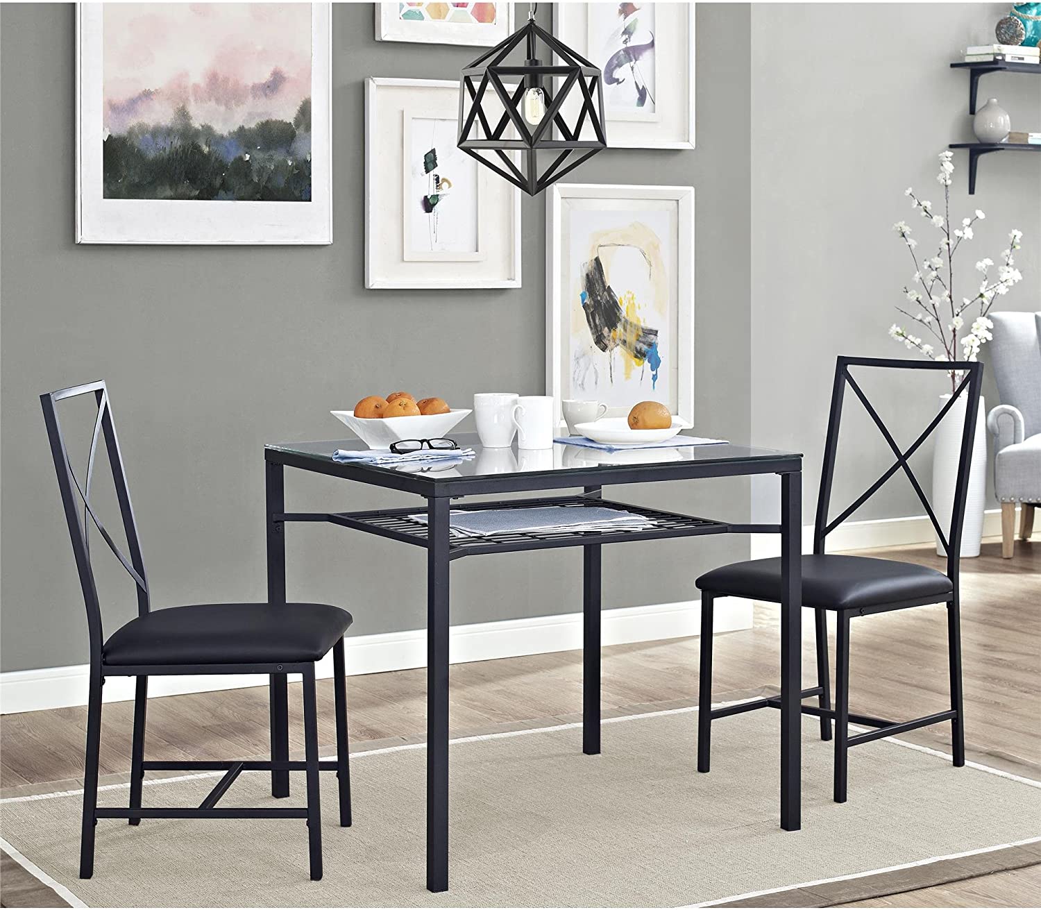 Conjunt de taula de menjador modern de vidre 2 cadires Mobles de menjador Taula de menjador quadrada