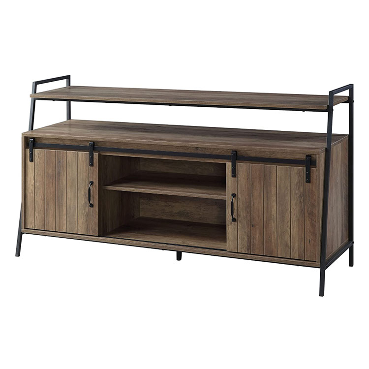 Knocbel Industrial 60in TV Stand Fernsehkonsole Table Storage Cabinet with Sliding Barn Doors and Compartments