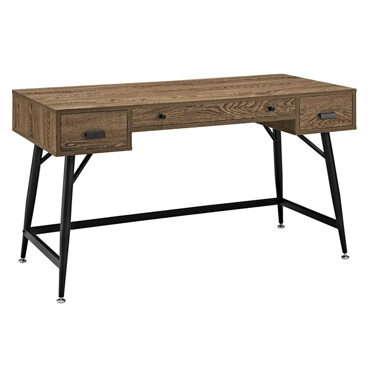 Fa erezetű és fém íróasztal diófa tároló fiókokkal