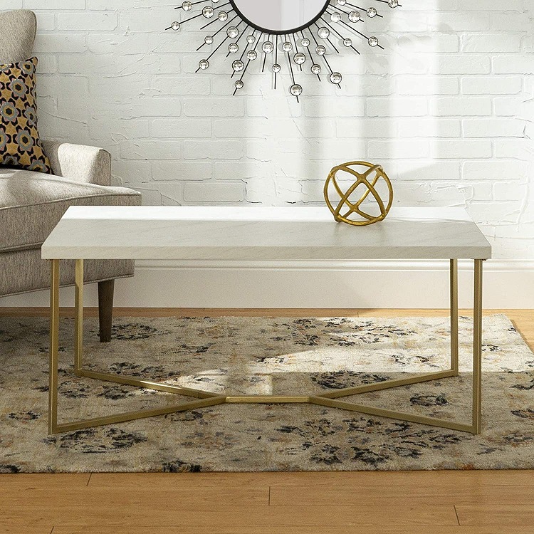 독특한 디자인 뜨거운 판매 금 금속 다리 세기 중반 현대 직사각형 대리석 호텔 커피 테이블