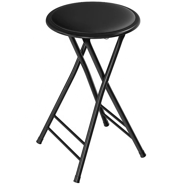 Black cushioned bar height folding counter stools Portable stainless steel folding bar stool