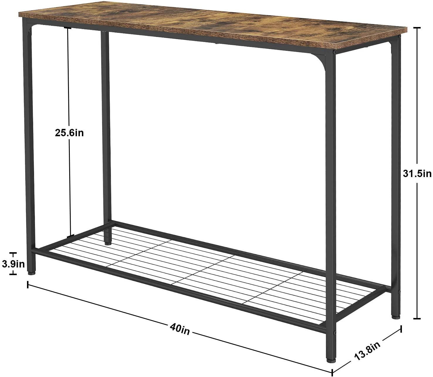 Przemysłowy brązowy stolik konsolowy do salonu z metalowym drewnem
