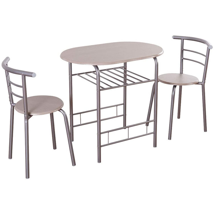Conxunto de mesa de comedor bistro de madeira de cociña con estrutura metálica con cadeiras redondas por xunto
