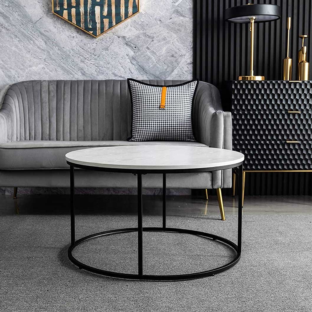 2021, design modern de înaltă calitate, măsuță de cafea rotundă albă Teapoy Tea cu cadru negru pentru mobilier de cameră de zi