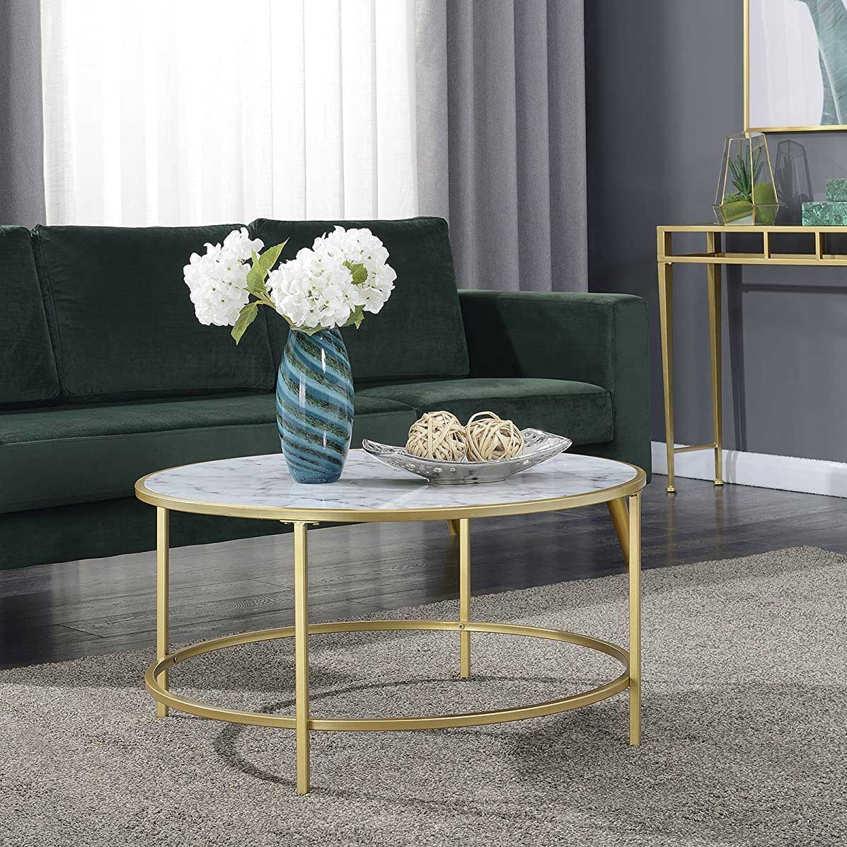 ຜູ້ຜະລິດຜູ້ຜະລິດຂາຍສົ່ງ Round Marble Top Gold Metal Coffee Table Modern Luxury Design for Living Room