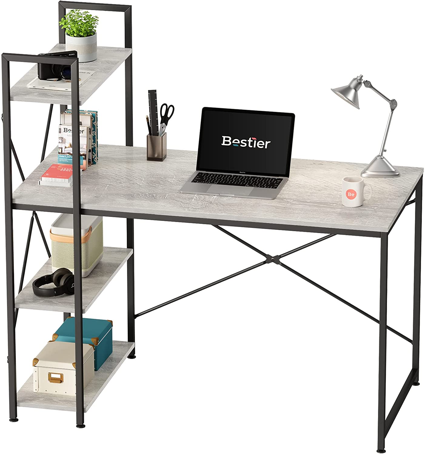Nowy projekt Duży rozmiar Narożny nowoczesny schowek do nauki Pisanie Oszczędność miejsca dla domowego biura Drewniane biurko komputerowe z półką na książki