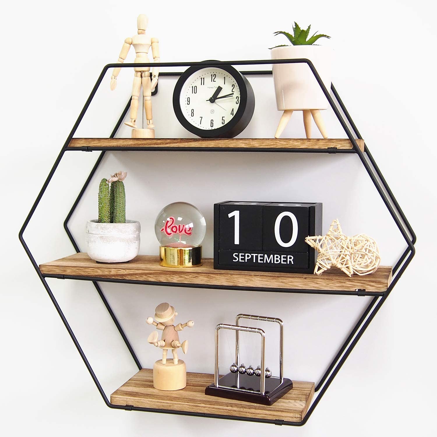 Hexagon stainless steel wall mount installation home decoration floating shelf living room wall