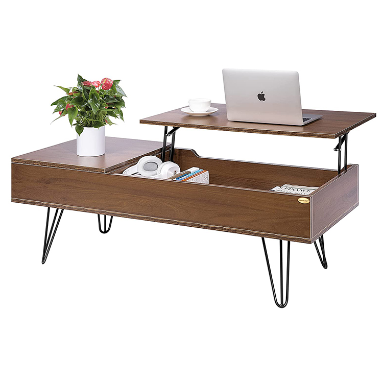 Tmavý dub Lift Top Jednoduchý konferenční stolek a jídelní stůl s úložnou funkcí Vhodné do malého kancelářského bytu v obývacím pokoji
