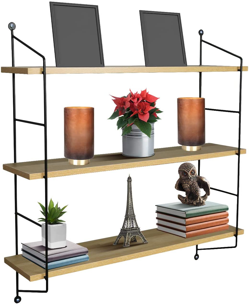 Wholesale Priis 3-tier Wood En Metal Floating Wall Shelf