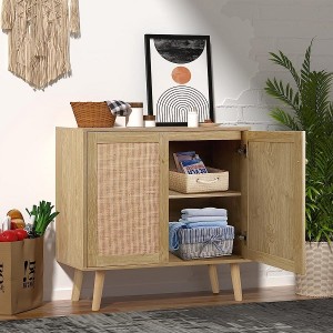 Accent Buffet Cabinet with Rattan Decorated Doors for Living Room