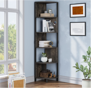 Space Saving Home Office Wooden Metal Corner Bookcase shelf