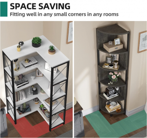Space Saving Home Office Wooden Metal Corner Shelf