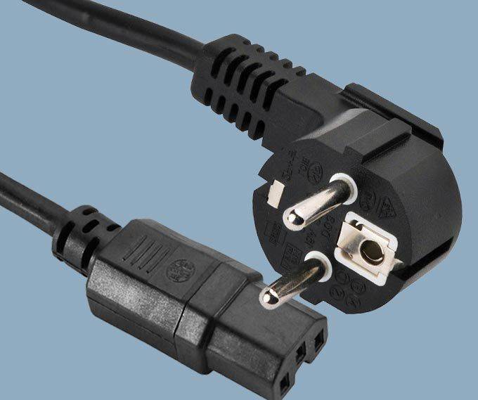 European CEE7/7 Schuko plug to IEC 60320 C15 Power Cord