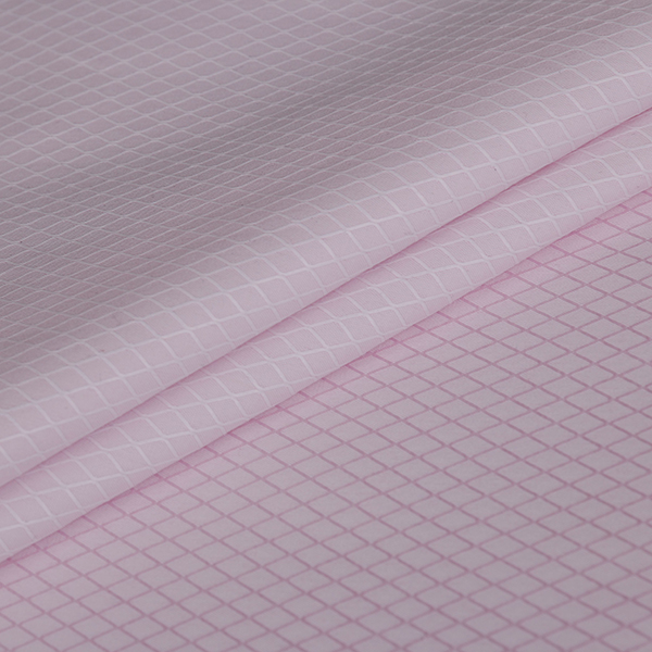 Taas nga kalidad nga Polyester Cotton Yarn Dyed Dobby Pink Plaid Check Fabric 4004