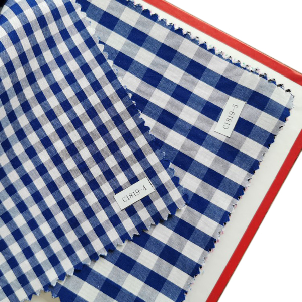 100% cotton navy blue check/plaid shirt nga tela