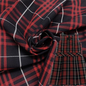 yarn dyed checked dress 100 polyester red plaid school uniform fabric