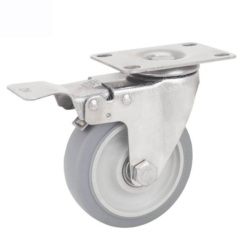 Grey TPR Round Swivel Heavy Duty Medical Plastic Hospital Bed Caster Stainless Steel Wheel Casters
