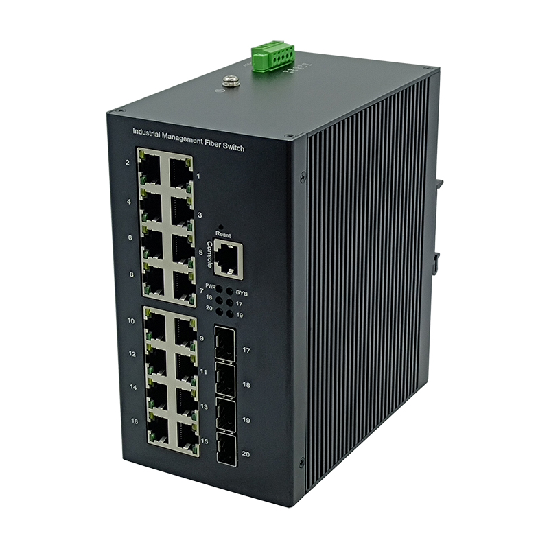 Nuevo conmutador Ethernet industrial de 16 puertos 10G de gestión de llegada con 4 puertos de fibra