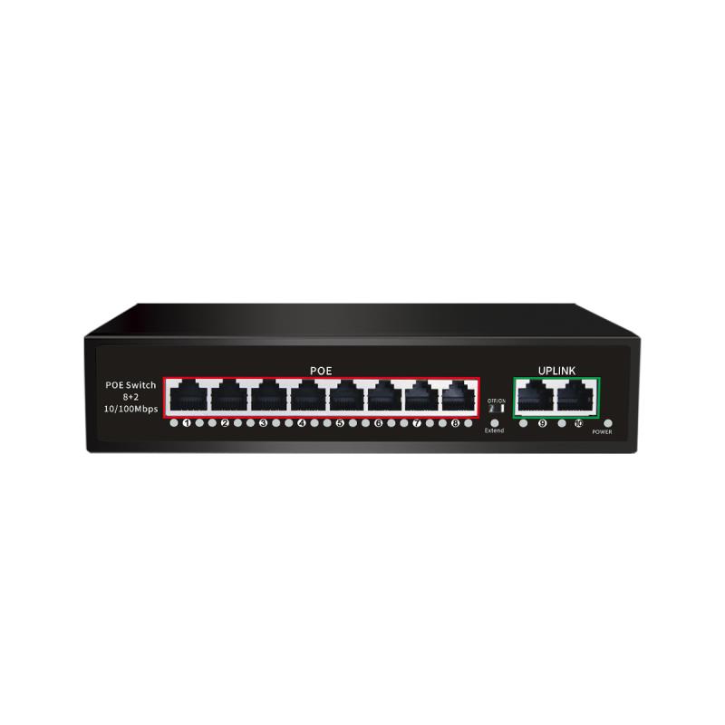 China Wholesale Poe Surge Protector Factory Suppliers - 8 Ports 10/100M PoE+2 100M RJ45 Uplink Port VLAN Support Smart PoE Switch JHA-P10208CBMH – JHA