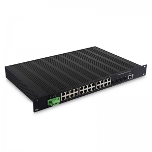 24-портовий керований промисловий Ethernet-комутатор L2/L3 1000M з 4 слотами 10G SFP+ |JHA-MIWS4G024H