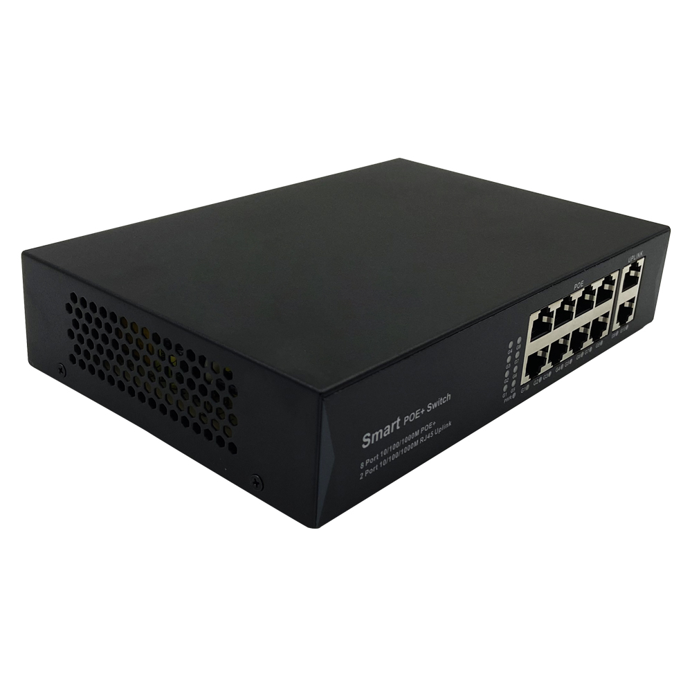 8-Port Gigabit Ethernet PoE+ Switch with 2 RJ45 Gigabit Uplink Ports