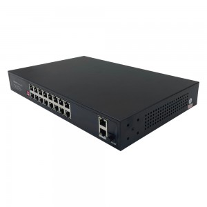 16 porte 10/100M PoE+2 Porta e lidhjes së sipërme Gigabit Ethernet+1 Porta e fibrave SFP Gigabit |Ndërprerësi inteligjent PoE JHA-P312016CBMHGW