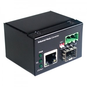 2-port Industrial Mini Fiber Media Converter, with 1 100Base-X SFP Slot and 1 10/100Base-T(X) Ethernet Port