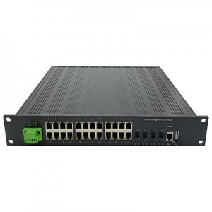 28-ports administreret industriel Ethernet-switch, med 4 10G SFP+-slot og 24 10/100/1000Base-T(X) Ethernet-porte
