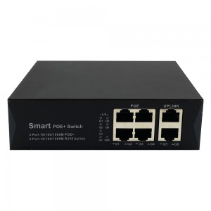 4 Ports 10/100/1000M PoE + 2 Uplink Gigabit Ethernet Port | Smart PoE Switch JHA-P40204BMHGW