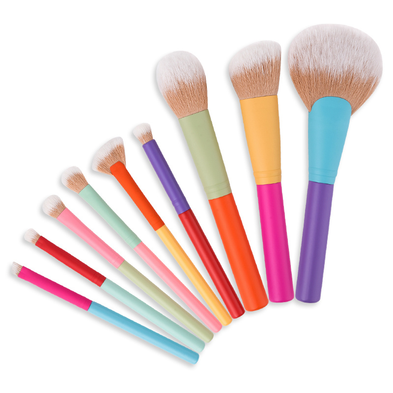 Good Quality Lip Gloss Brush – 9 pcs Professional Mulit Color Rainbow Makeup Brush Set – JIALI