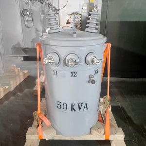 CSP 50kva 75KVA kuparikäämitys, yksivaiheinen napa-asennettu muuntajaöljyn jakelu7