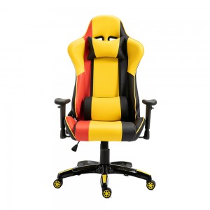 Kompiuterio biuro lenktyninis kompiuteris Atlošiamas odinis Silla Gamer juoda geltona žaidimų kėdė
