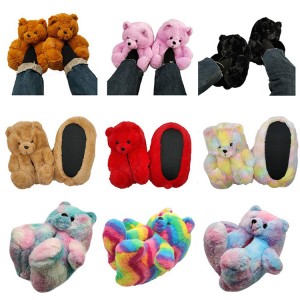 Cheap teddy bear Plush Slippers 2022 US WAREHOUSE fluffy Vendor Teddy Bear Slipper For Women Girls