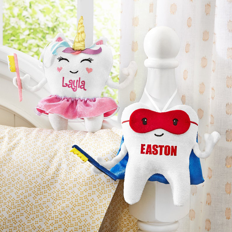 Personalized Tooth Fairy Pillow Superhero Unicorn Designs Stuffed Toy Custom OEM Plush Toys For Kids